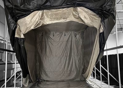 Custom 3-in-1 chamber 8000T Series RF Shielded Enclosure (35' × 20' × 16'), featuring a retractable partition wall—designed to enable simultaneous, isolated RF testing within a single enclosure.